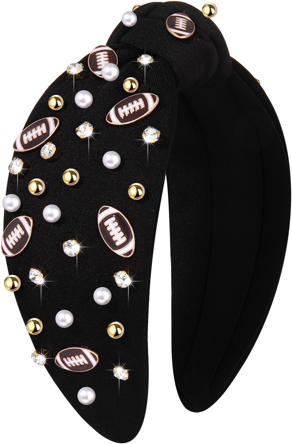 Football Headband for Women Football Accessories Pearl Rhinestone Wide Knot Headband Game Day Football Mom Outfit