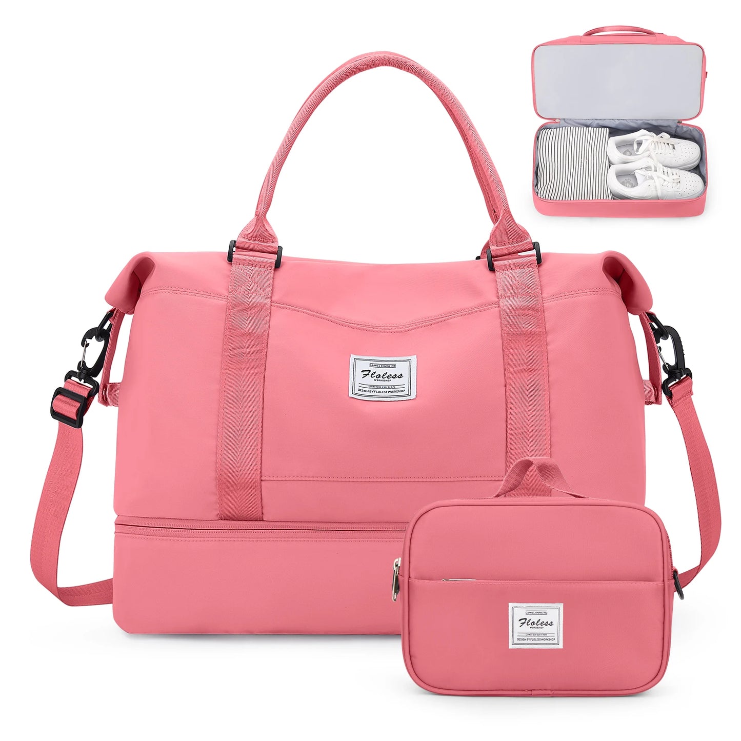 Weekender Travel Bag for Women - Overnight Carry-On Duffel with Shoe Compartment, Personal Item Tote & Matching Toiletry Bag, Gym Bag