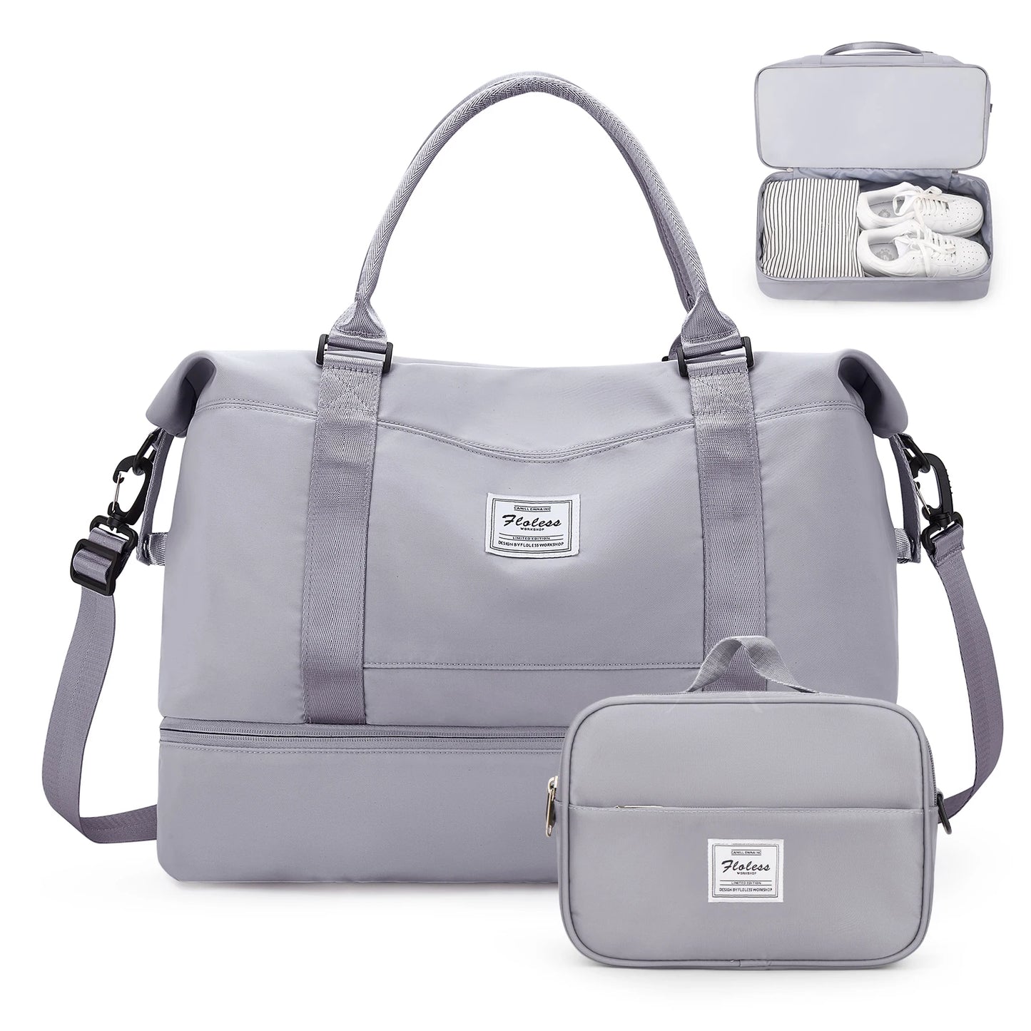 Weekender Travel Bag for Women - Overnight Carry-On Duffel with Shoe Compartment, Personal Item Tote & Matching Toiletry Bag, Gym Bag