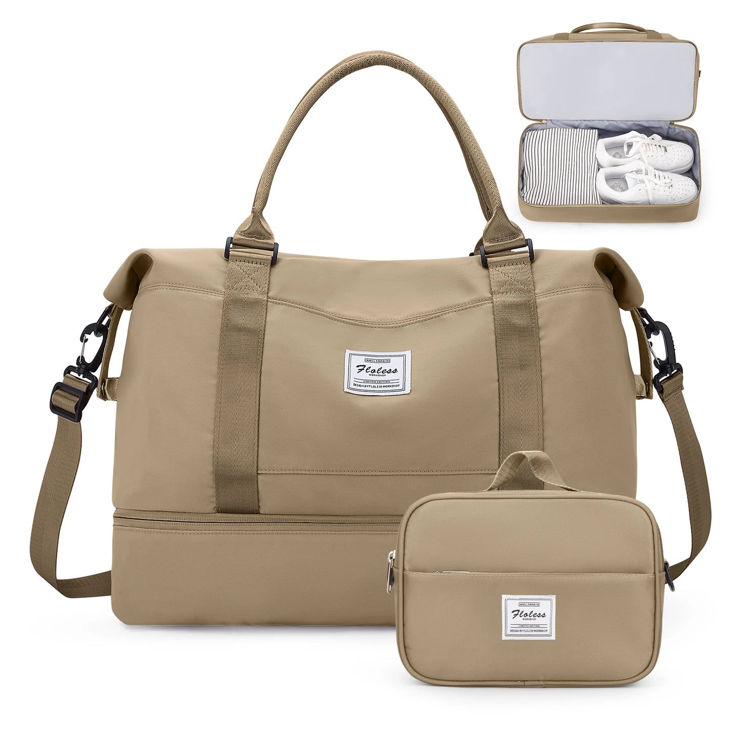 Weekender Travel Bag for Women - Overnight Carry-On Duffel with Shoe Compartment, Personal Item Tote & Matching Toiletry Bag, Gym Bag