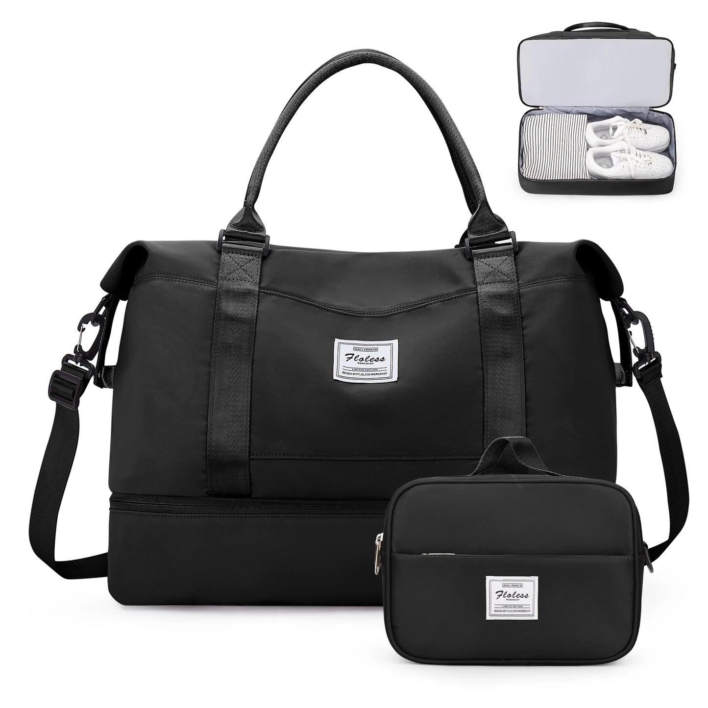 Weekender Travel Bag for Women - Overnight Carry-On Duffel with Shoe Compartment, Personal Item Tote & Matching Toiletry Bag, Gym Bag