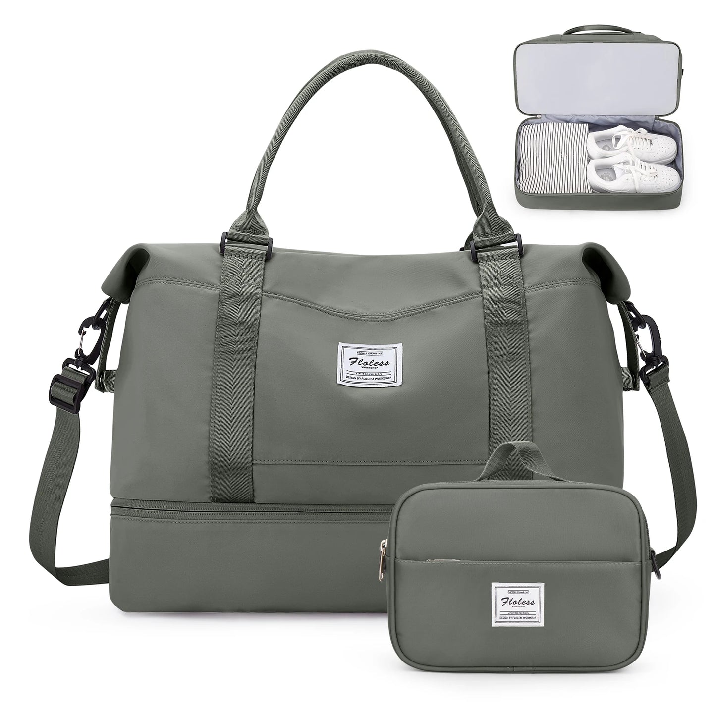 Weekender Travel Bag for Women - Overnight Carry-On Duffel with Shoe Compartment, Personal Item Tote & Matching Toiletry Bag, Gym Bag