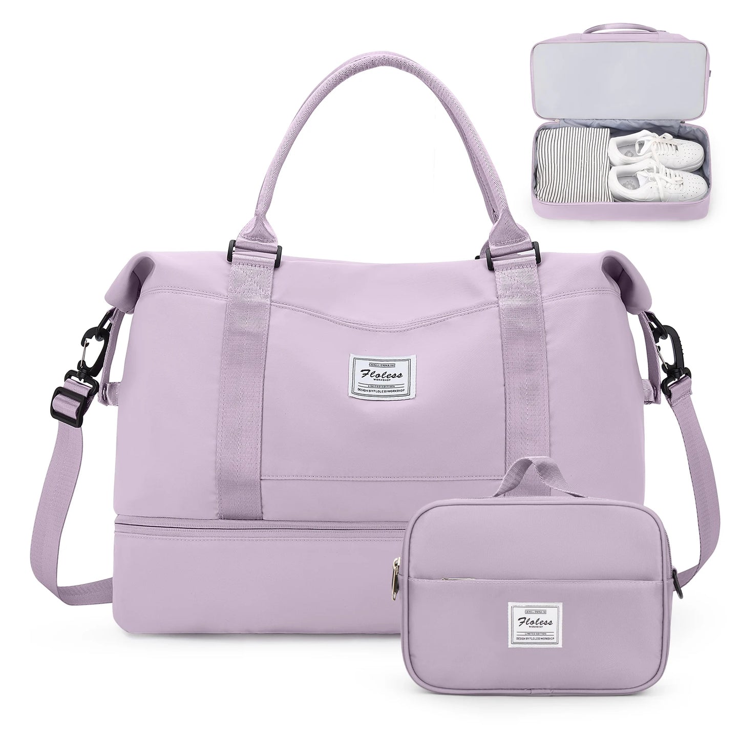 Weekender Travel Bag for Women - Overnight Carry-On Duffel with Shoe Compartment, Personal Item Tote & Matching Toiletry Bag, Gym Bag