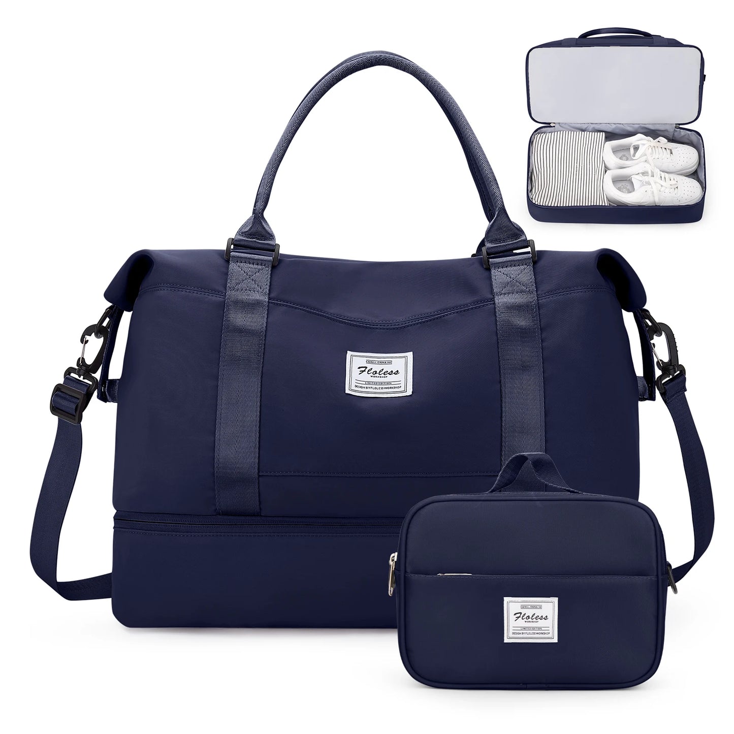 Weekender Travel Bag for Women - Overnight Carry-On Duffel with Shoe Compartment, Personal Item Tote & Matching Toiletry Bag, Gym Bag