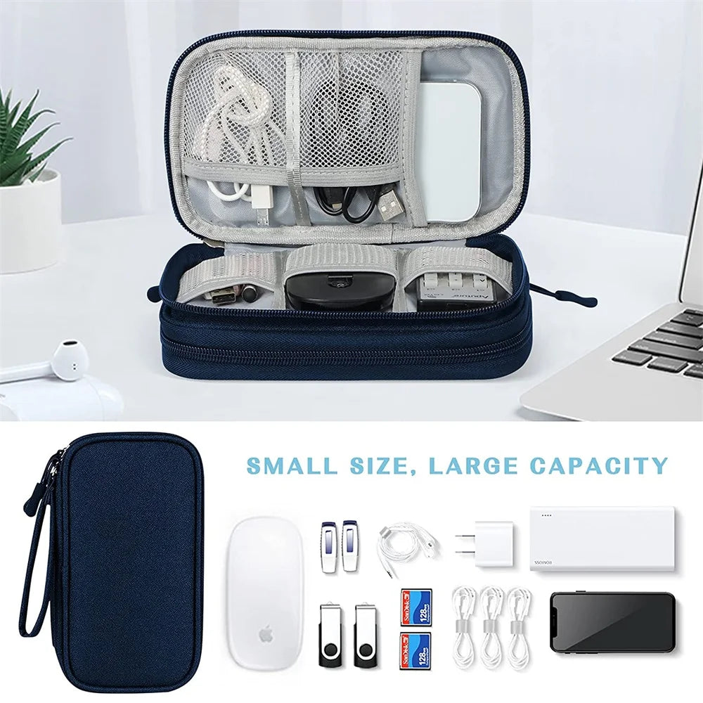 Travel Electronics Organizer Case - Waterproof Double Layer Cable Storage Bag for Cords, Chargers, Power Banks, Hard Drives, Tech Accessories