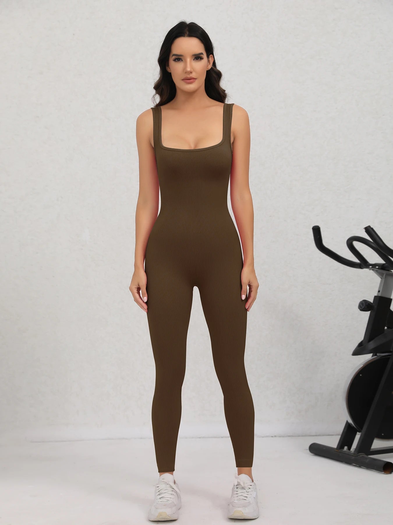 Women's Ribbed One-Piece Yoga Jumpsuit - Sleeveless Tank Romper for Exercise & Lounge