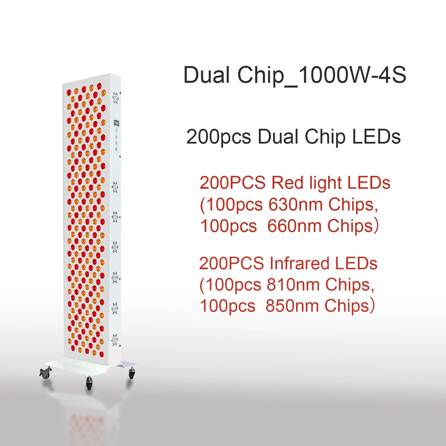 Dual Chip Red Light Therapy Panel - 630nm, 660nm, 810nm 850nm Infrared LED for Face & Body Rejuvenation