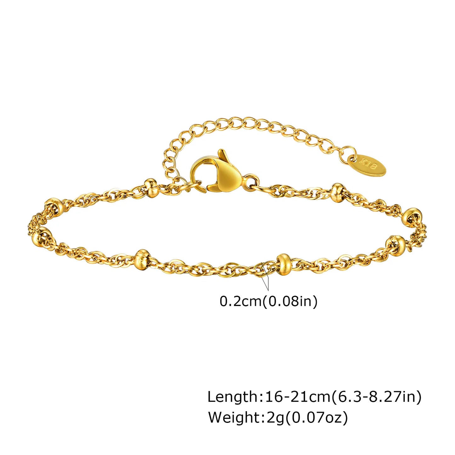 18K Gold Plated Stainless Steel Thin Link Bracelet - Waterproof & Tarnish-Resistant Women's Wrist Chain Jewelry