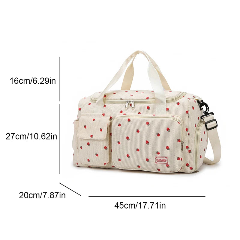 Corduroy Travel Tote Bag - Large Capacity Carry-On Duffle with Shoe Compartment, Sports & Fitness Weekender Bag for Women