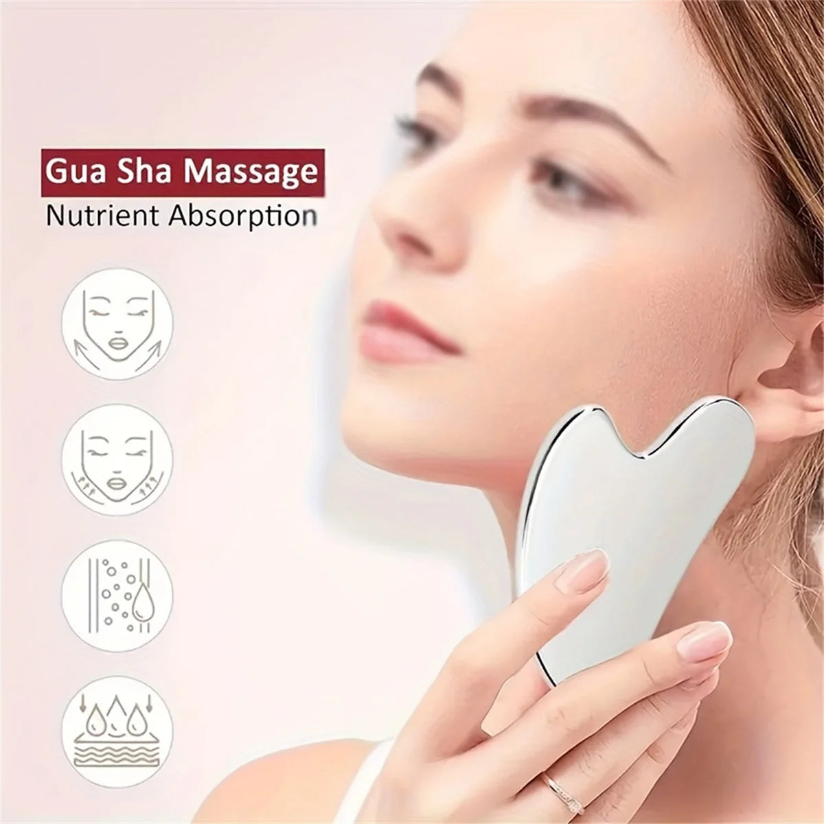 Stainless Steel Gua Sha Facial Tool - Silver Beauty Board for Skin Lifting, Sculpting & Massage / Natural Skincare Massage Tool