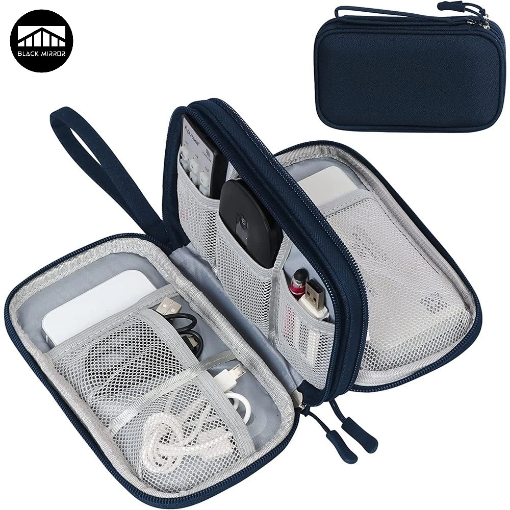 Travel Electronics Organizer Case - Waterproof Double Layer Cable Storage Bag for Cords, Chargers, Power Banks, Hard Drives, Tech Accessories