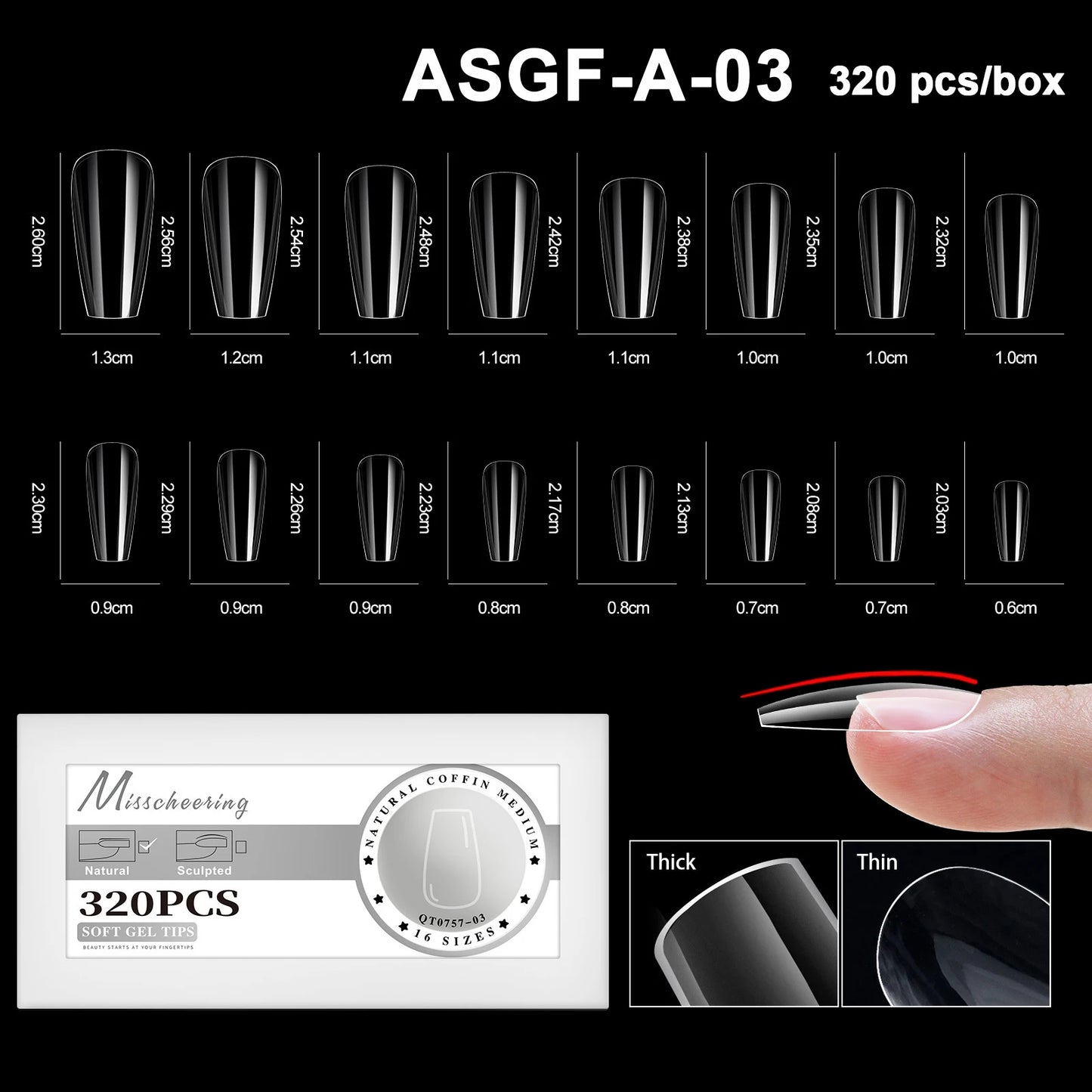 16 Sizes Soft Gel Nail Tips - Curved Full Cover French Almond & Coffin Shapes ? Press-On Fake Nail Extensions for DIY Manicure