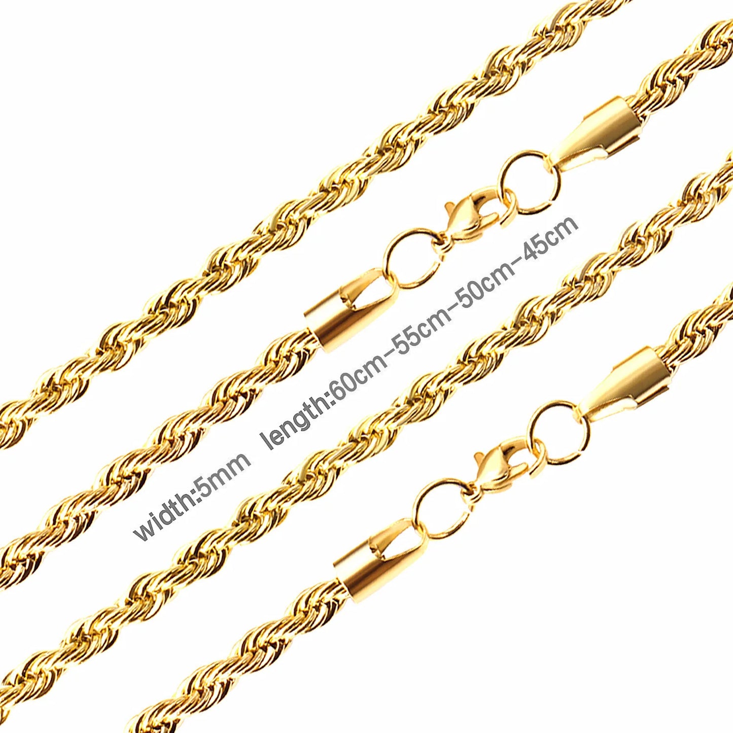 Luxury Rope Chain Necklace for Women -2mm/3mm/4mm/5mm Stainless Steel Twist Choker, Waterproof & Tarnish - Resistant