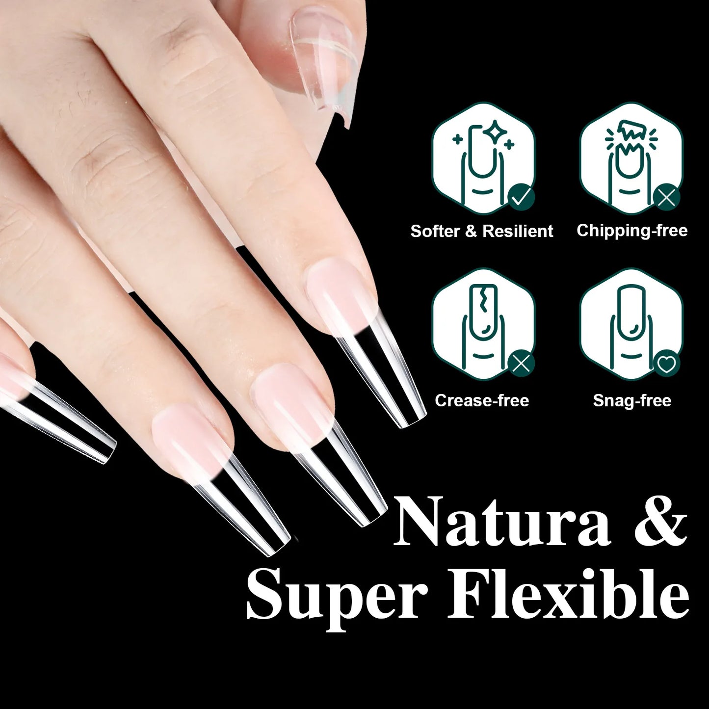 16 Sizes Soft Gel Nail Tips - Curved Full Cover French Almond & Coffin Shapes ? Press-On Fake Nail Extensions for DIY Manicure