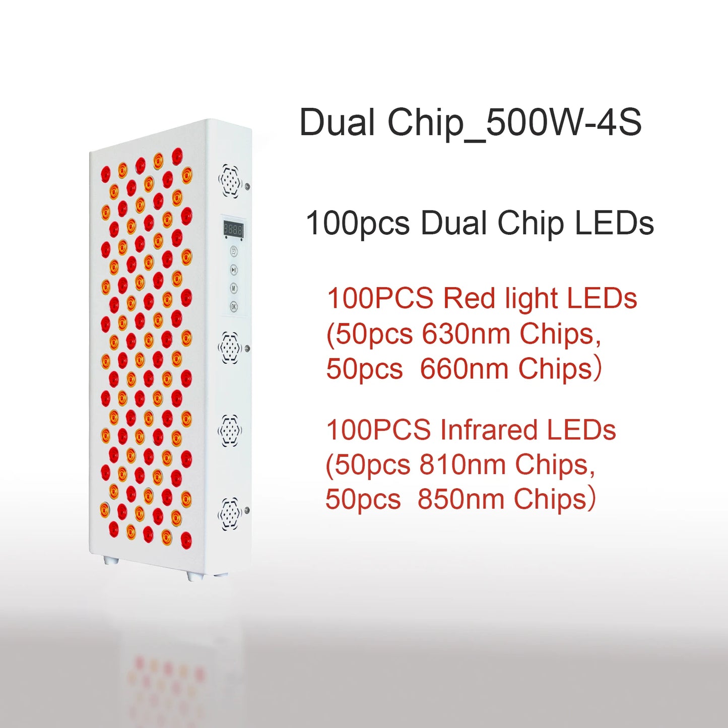 Dual Chip Red Light Therapy Panel - 630nm, 660nm, 810nm 850nm Infrared LED for Face & Body Rejuvenation