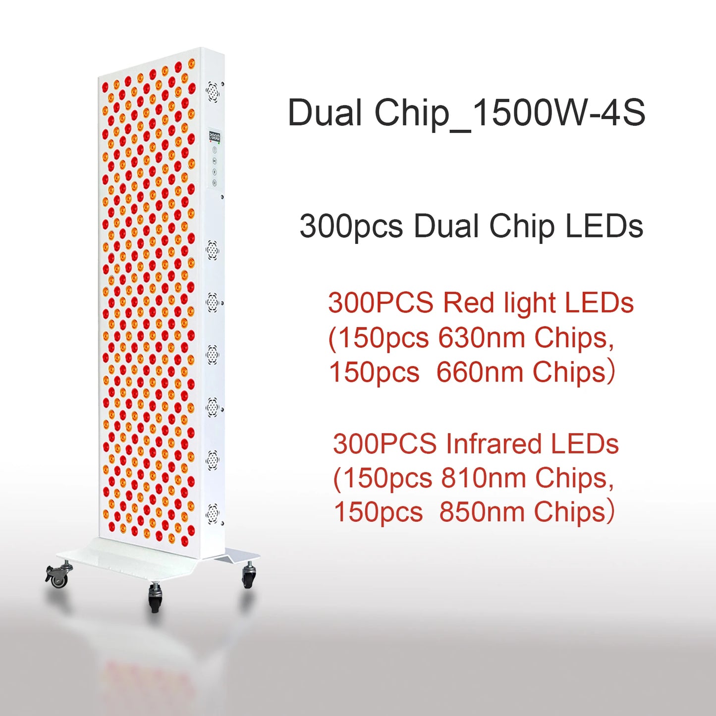 Dual Chip Red Light Therapy Panel - 630nm, 660nm, 810nm 850nm Infrared LED for Face & Body Rejuvenation