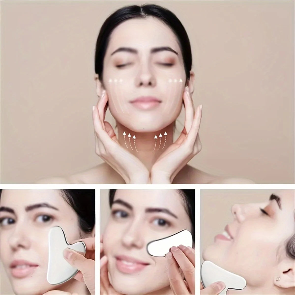 Stainless Steel Gua Sha Facial Tool - Silver Beauty Board for Skin Lifting, Sculpting & Massage / Natural Skincare Massage Tool