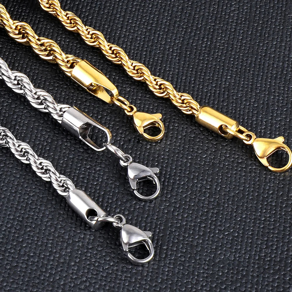Luxury Rope Chain Necklace for Women -2mm/3mm/4mm/5mm Stainless Steel Twist Choker, Waterproof & Tarnish - Resistant