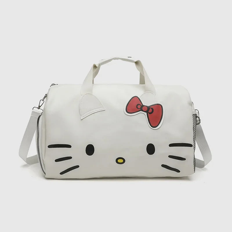 Hello Kitty Cylinder Travel Bag - Large Capacity Weekender Duffle with Shoe Compartment, Crossbody Gym & Sports Shoulder Bag