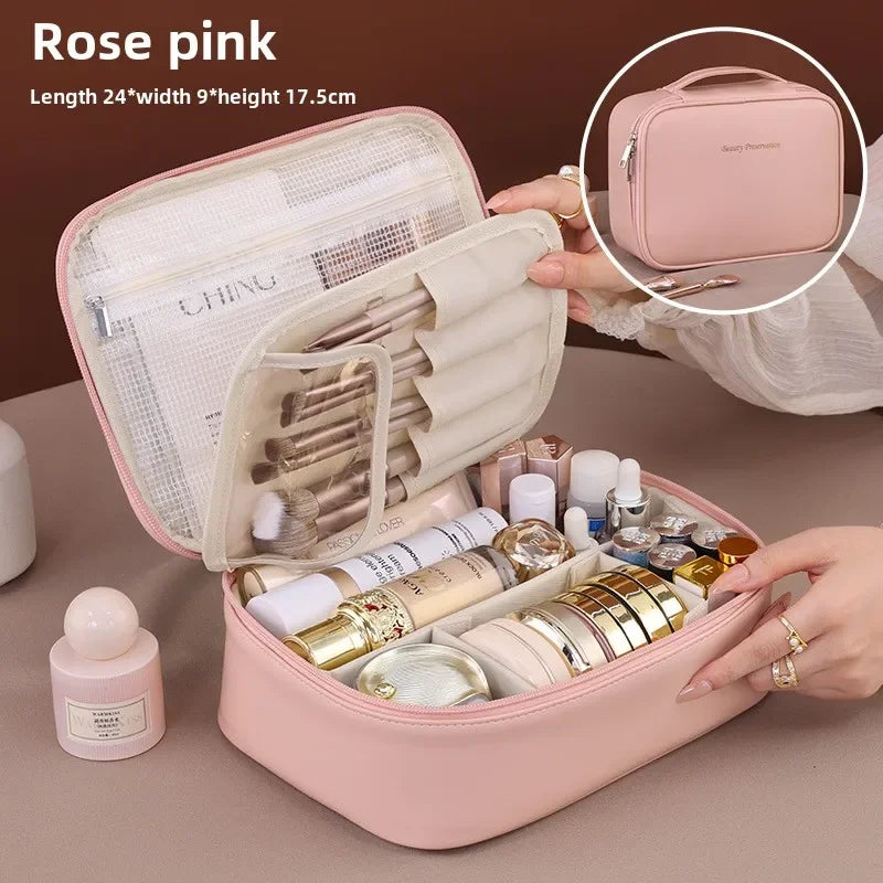 Women's Luxury Makeup Bag - Large Capacity Travel Cosmetic Organizer, Portable Toiletry Storage for Beauty Essentials