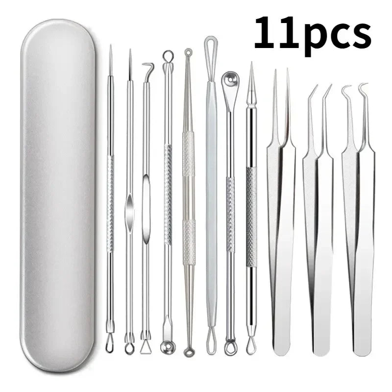 11-Piece Blackhead & Blemish Removal Tool Set - Acne Extractor Kit for Clear, Smooth Skin