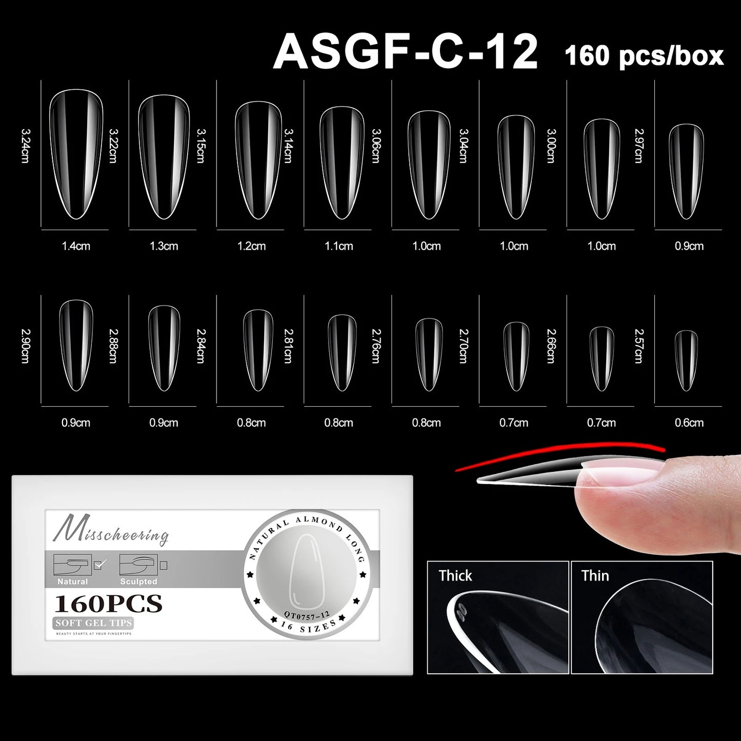 16 Sizes Soft Gel Nail Tips - Curved Full Cover French Almond & Coffin Shapes ? Press-On Fake Nail Extensions for DIY Manicure