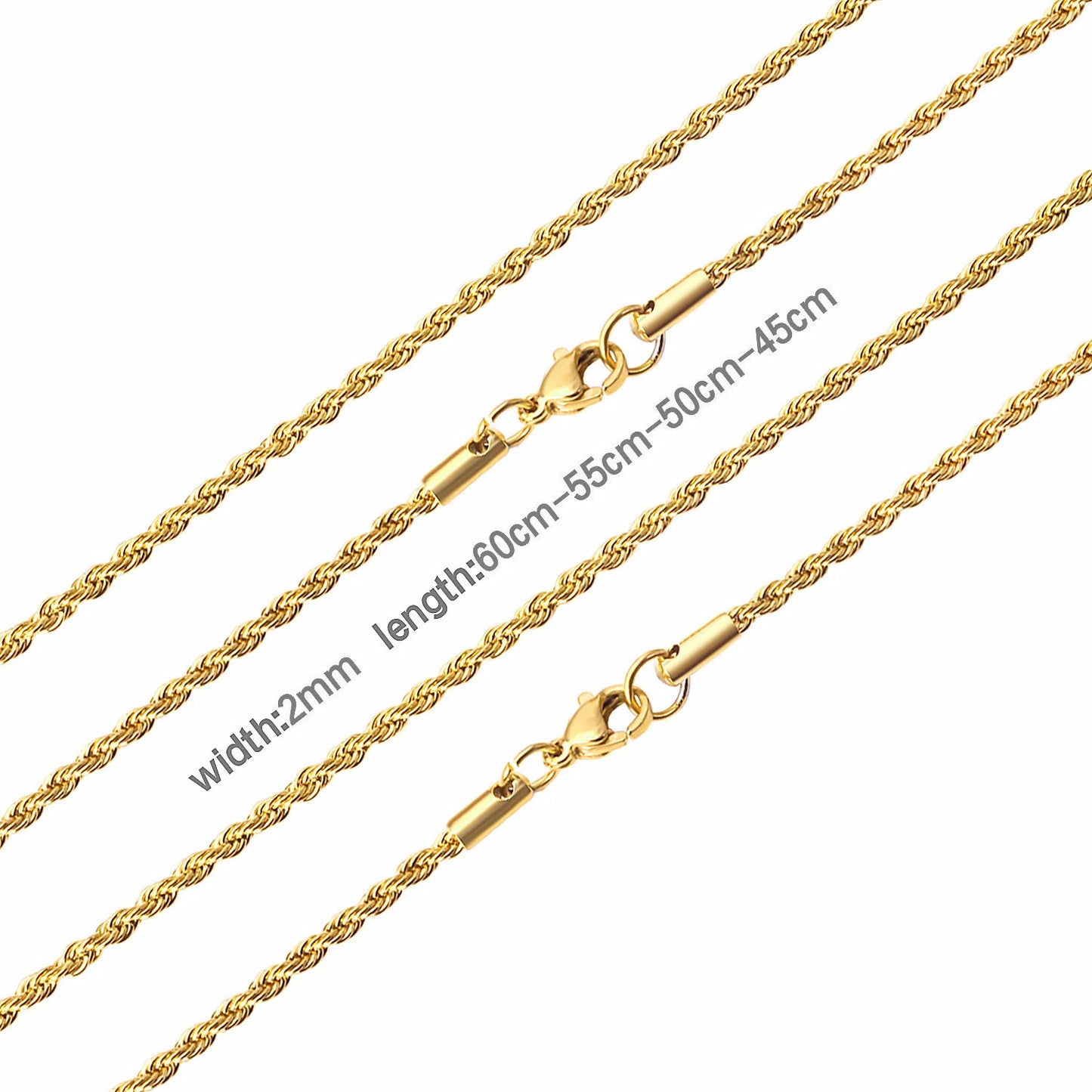 Luxury Rope Chain Necklace for Women -2mm/3mm/4mm/5mm Stainless Steel Twist Choker, Waterproof & Tarnish - Resistant