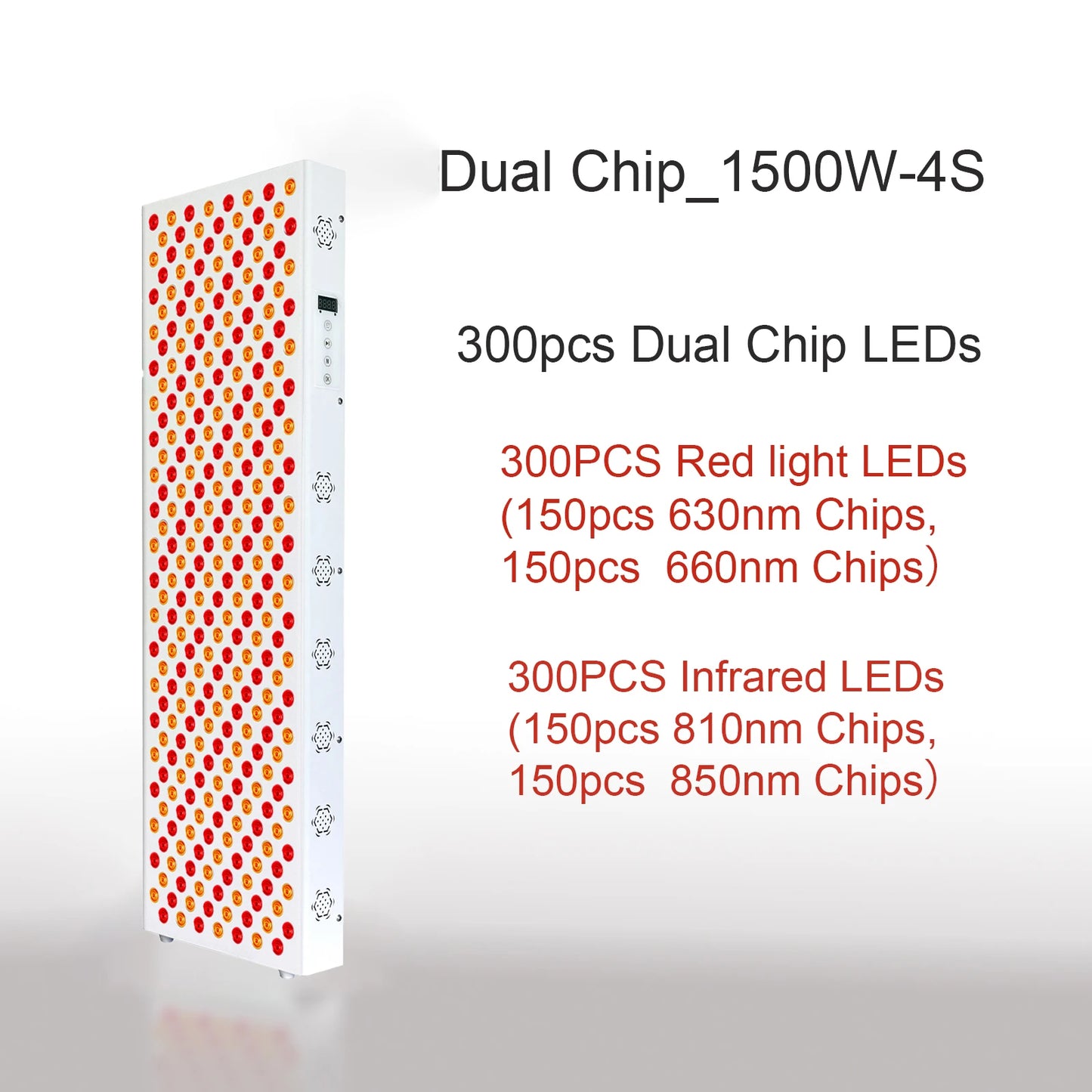 Dual Chip Red Light Therapy Panel - 630nm, 660nm, 810nm 850nm Infrared LED for Face & Body Rejuvenation