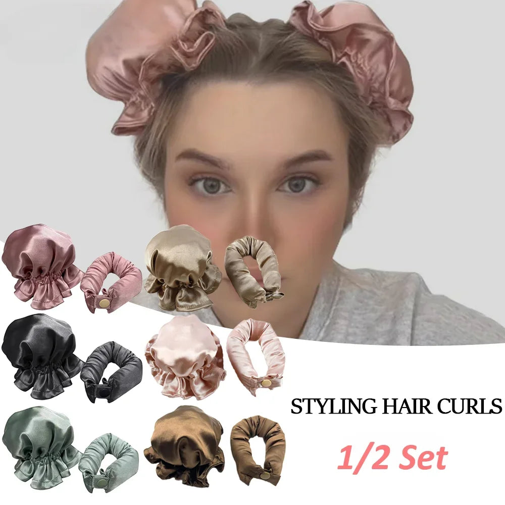 Mini Heatless Silk Curling Rods with Matching Mini Bonnets - No - Heat Curling Set for Kids & Short Hair