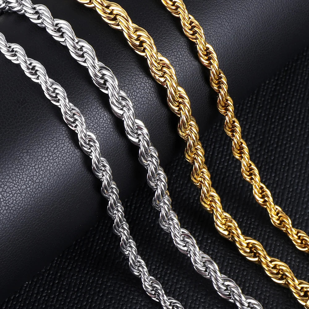 Luxury Rope Chain Necklace for Women -2mm/3mm/4mm/5mm Stainless Steel Twist Choker, Waterproof & Tarnish - Resistant