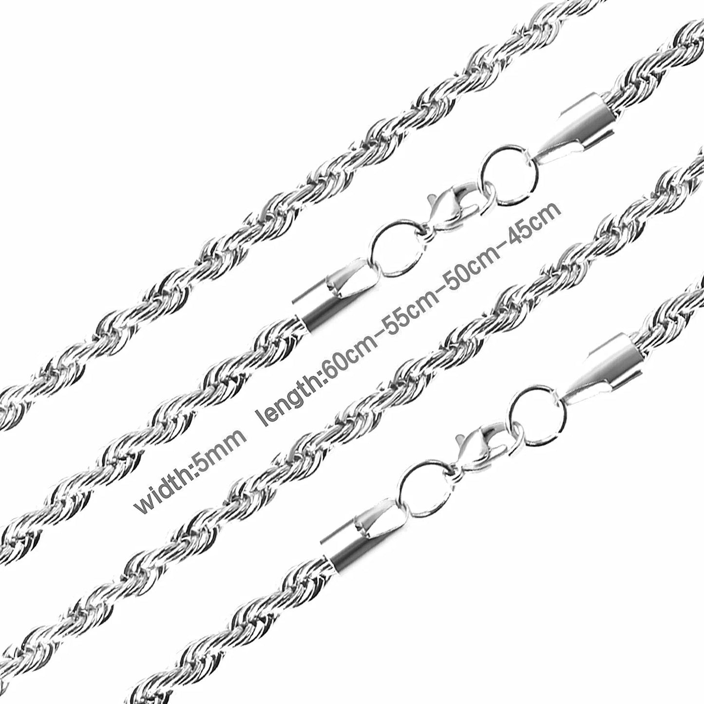 Luxury Rope Chain Necklace for Women -2mm/3mm/4mm/5mm Stainless Steel Twist Choker, Waterproof & Tarnish - Resistant