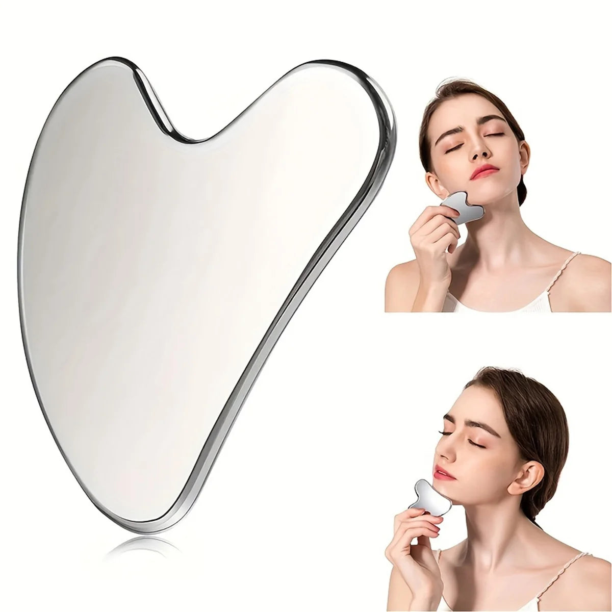 Stainless Steel Gua Sha Facial Tool - Silver Beauty Board for Skin Lifting, Sculpting & Massage / Natural Skincare Massage Tool
