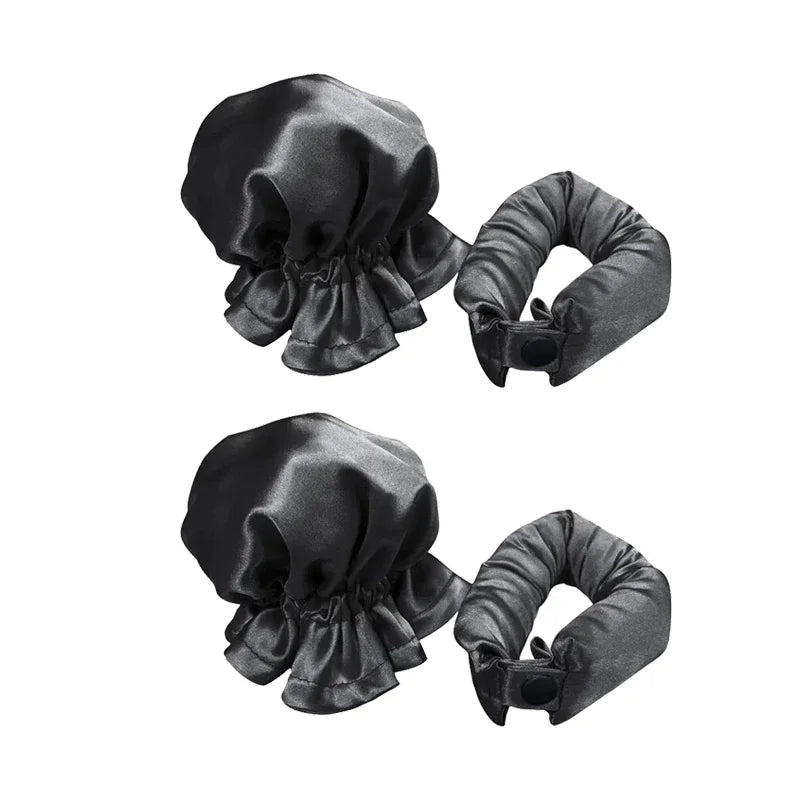 Mini Heatless Silk Curling Rods with Matching Mini Bonnets - No - Heat Curling Set for Kids & Short Hair