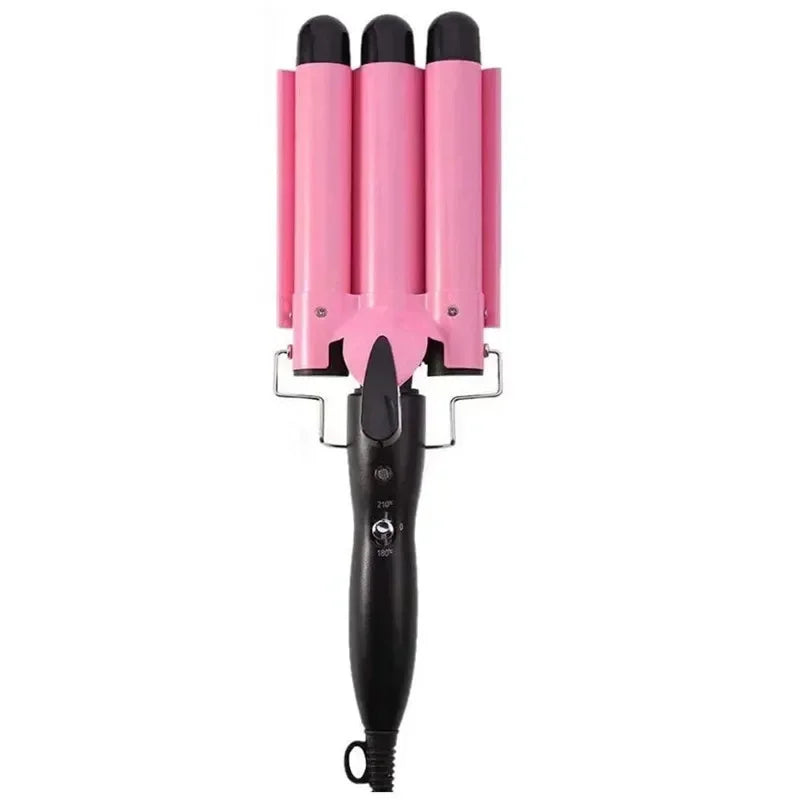 Professional Triple Barrel Ceramic Hair Curler - Waver Styling Tool for Beach Waves & Voluminous Curls / Hair Styler Wand