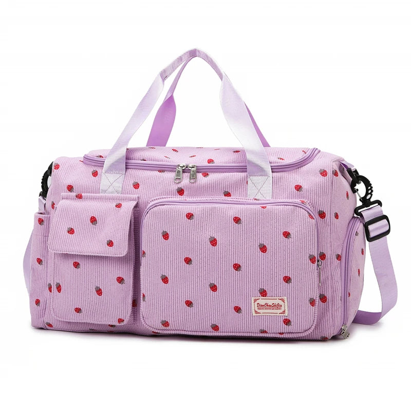 Corduroy Travel Tote Bag - Large Capacity Carry-On Duffle with Shoe Compartment, Sports & Fitness Weekender Bag for Women