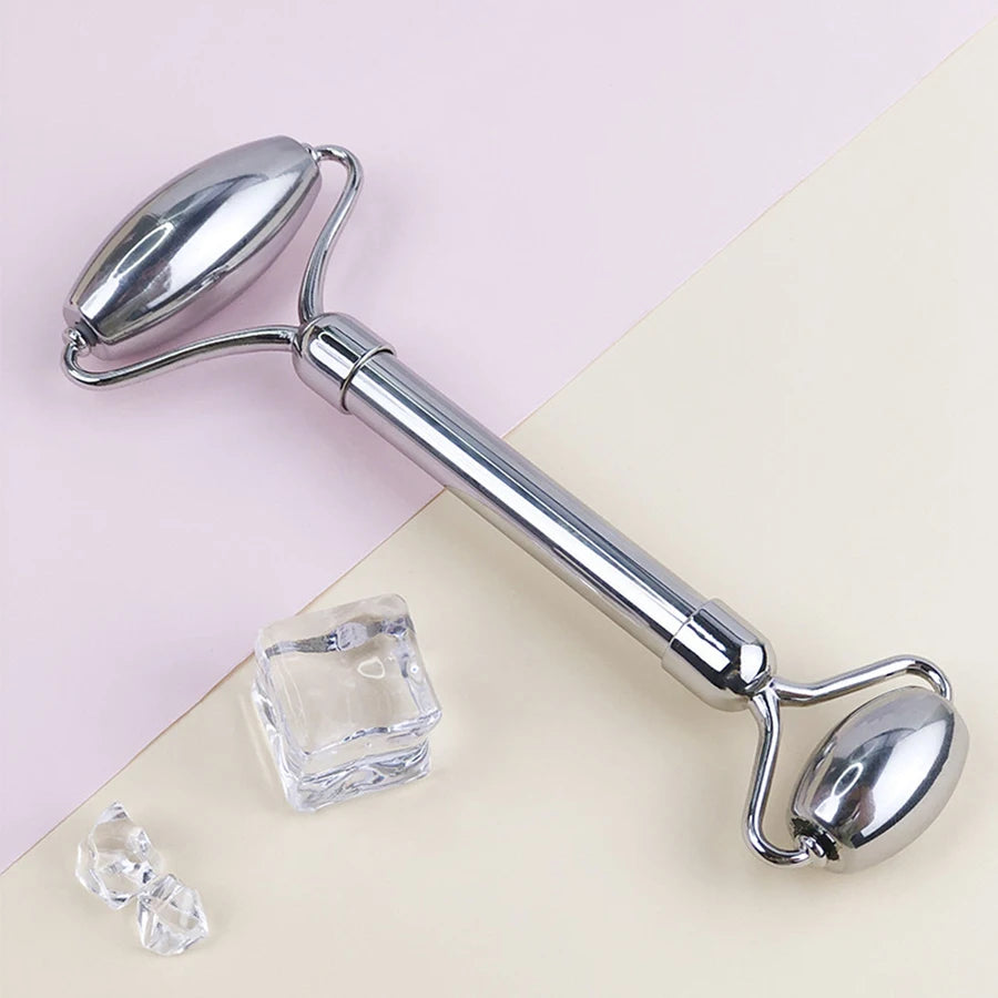 Ice Face Roller Skincare Set - Stainless Steel Facial Roller, Gua Sha Tool & Ice Mold Cube for Puffiness, Lifting, and Glow