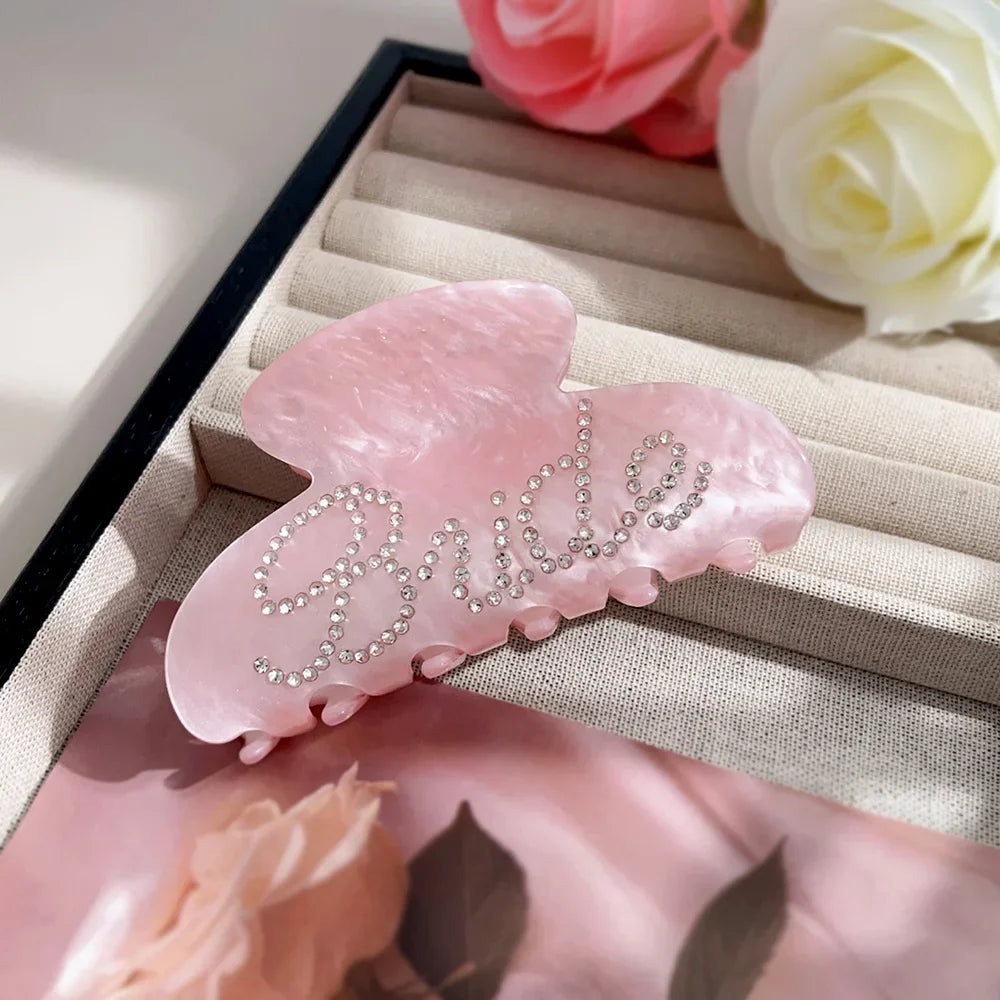 Bride Hair Claw Clip – White Ponytail Holder with Rhinestone Bride Letter Design for Weddings & Bridal Parties