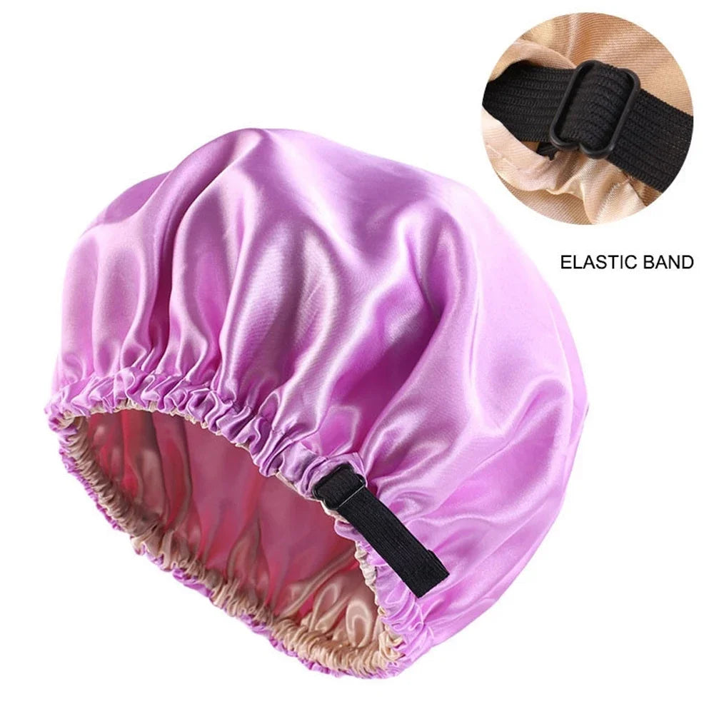 Satin Sleep Cap with Invisible Fit & Adjustable Button - Flat Limitation Silk Night Hat for Women / Hair Care Headwear for Sleeping or Ceremony