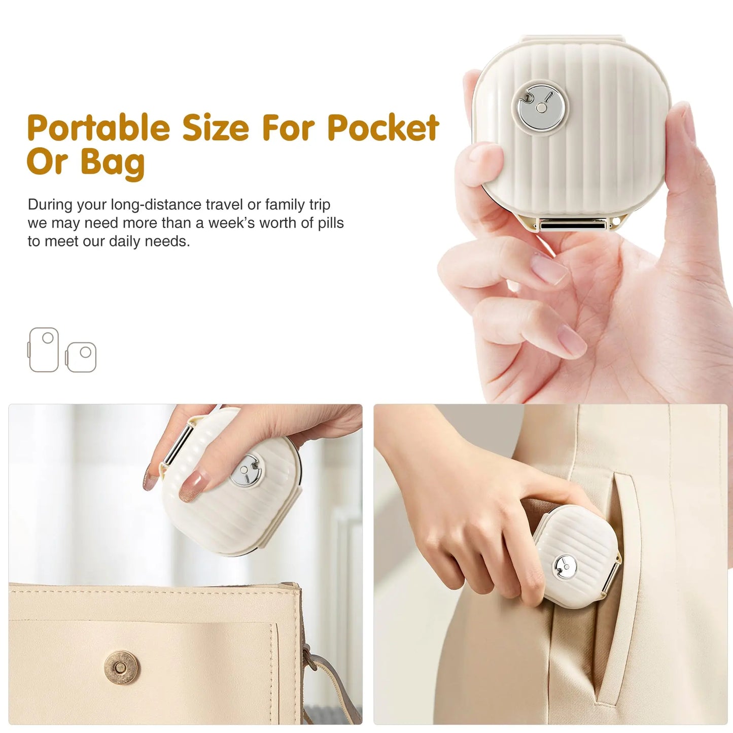 Portable 7-Day Pill Box - Moisture-Proof Daily Vitamin & Medicine Organizer, Travel Essential Small Pill Case