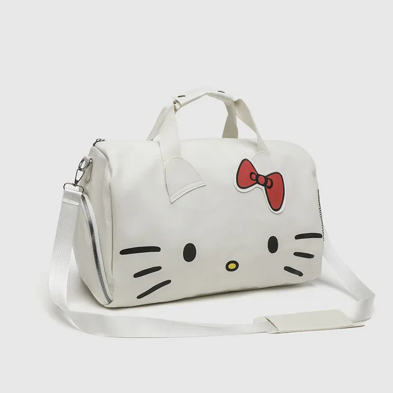 Hello Kitty Cylinder Travel Bag - Large Capacity Weekender Duffle with Shoe Compartment, Crossbody Gym & Sports Shoulder Bag