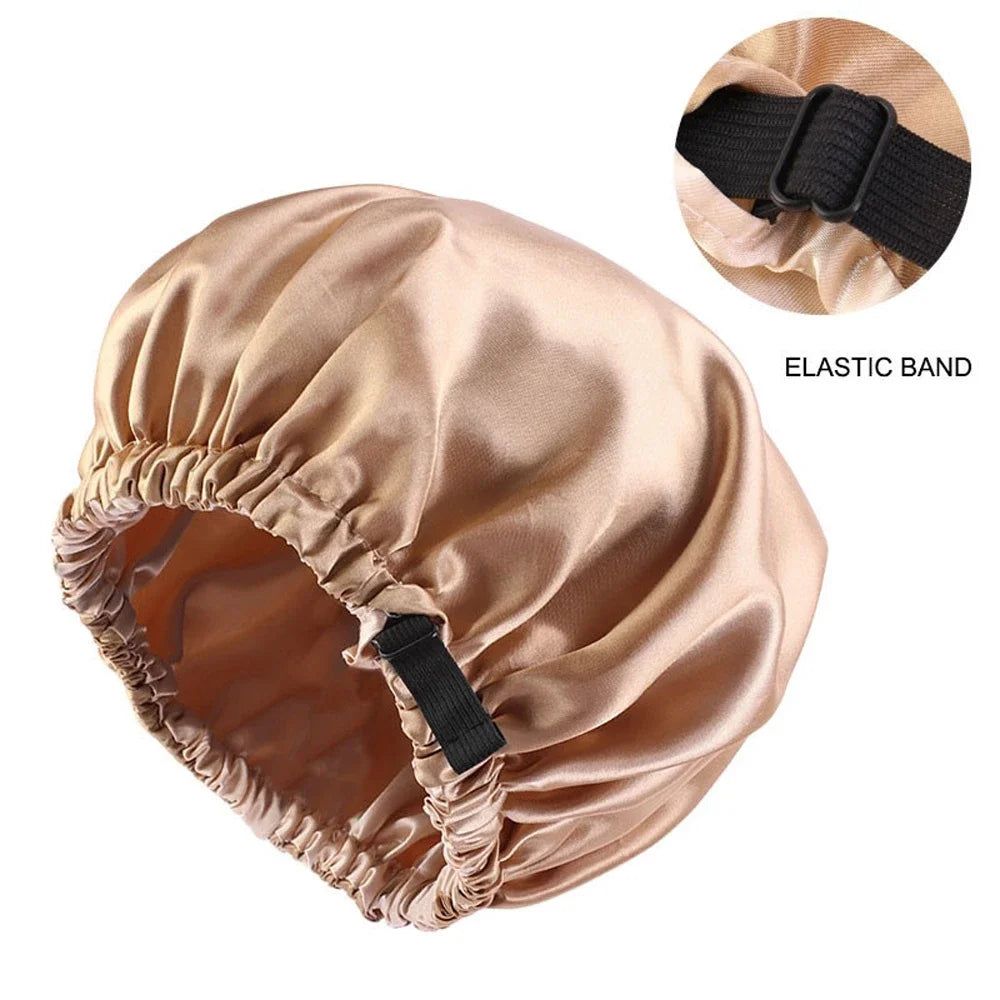 Satin Sleep Cap with Invisible Fit & Adjustable Button - Flat Limitation Silk Night Hat for Women / Hair Care Headwear for Sleeping or Ceremony