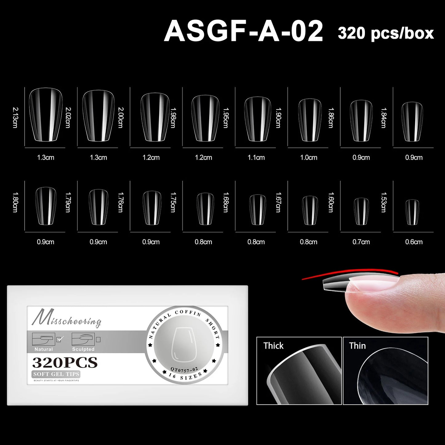 16 Sizes Soft Gel Nail Tips - Curved Full Cover French Almond & Coffin Shapes ? Press-On Fake Nail Extensions for DIY Manicure