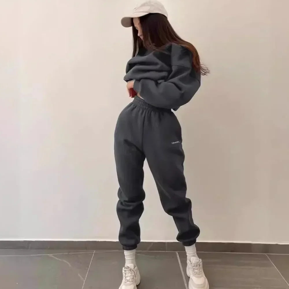 Women's Casual Sports Suit 2 Piece Set - Solid Color Warm Hoddie + Pants / Fashion Jogger Outfit Tracksuit