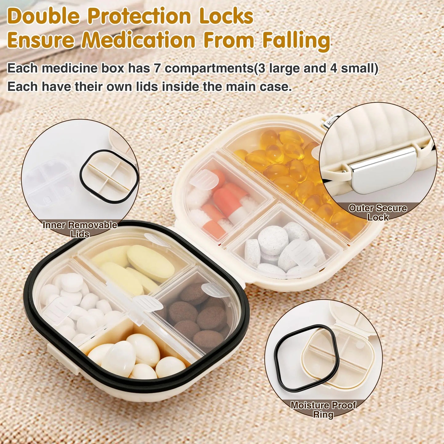 Portable 7-Day Pill Box - Moisture-Proof Daily Vitamin & Medicine Organizer, Travel Essential Small Pill Case