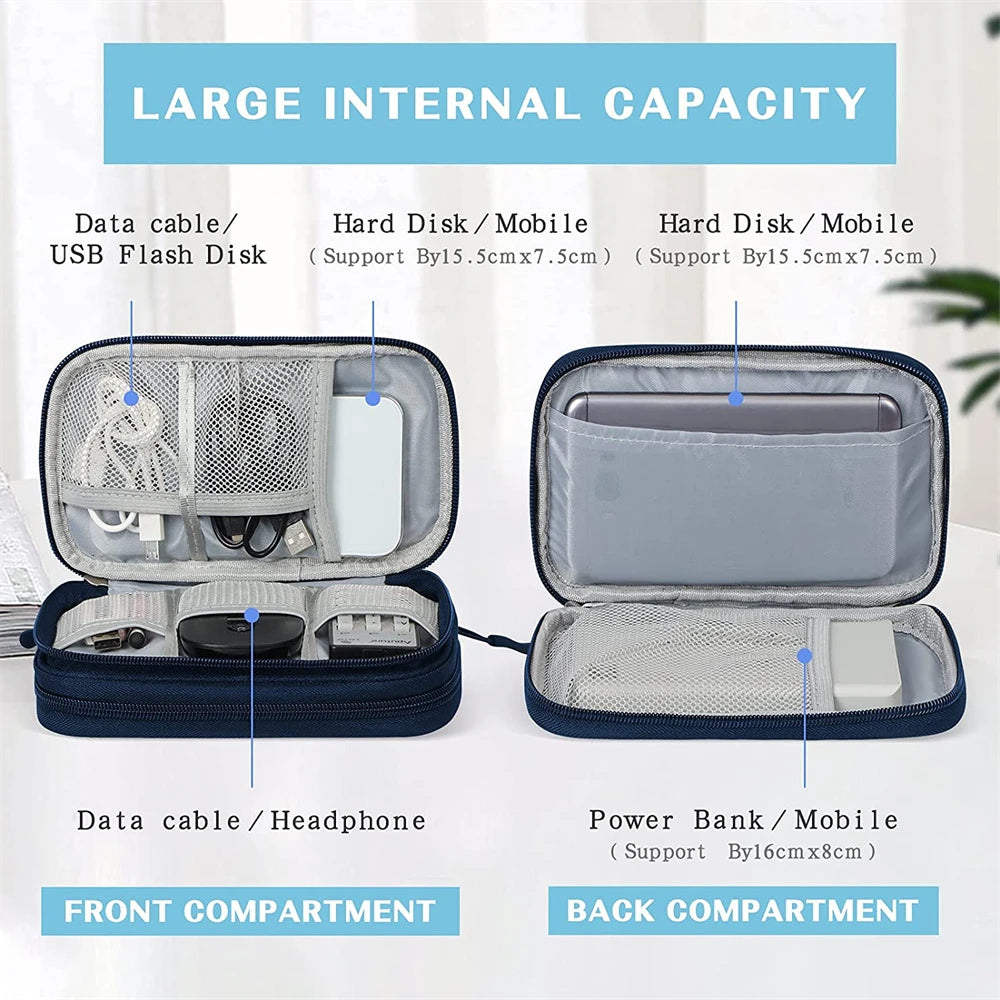 Travel Electronics Organizer Case - Waterproof Double Layer Cable Storage Bag for Cords, Chargers, Power Banks, Hard Drives, Tech Accessories