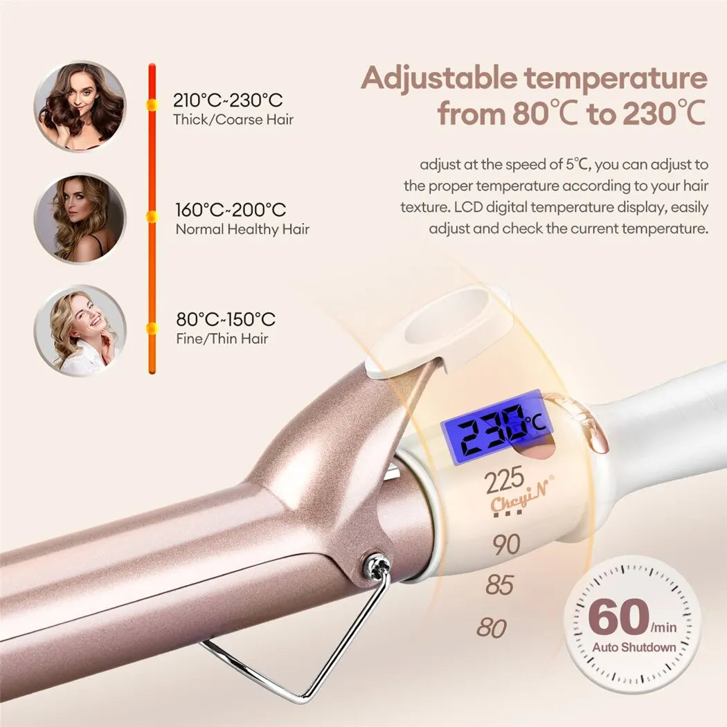 32mm & 38mm Ceramic Electric Hair Curler - Professional Adjustable Temperature Curling Iron, Smooth Frizz-Free Styling Tool