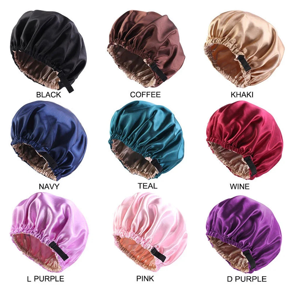 Satin Sleep Cap with Invisible Fit & Adjustable Button - Flat Limitation Silk Night Hat for Women / Hair Care Headwear for Sleeping or Ceremony