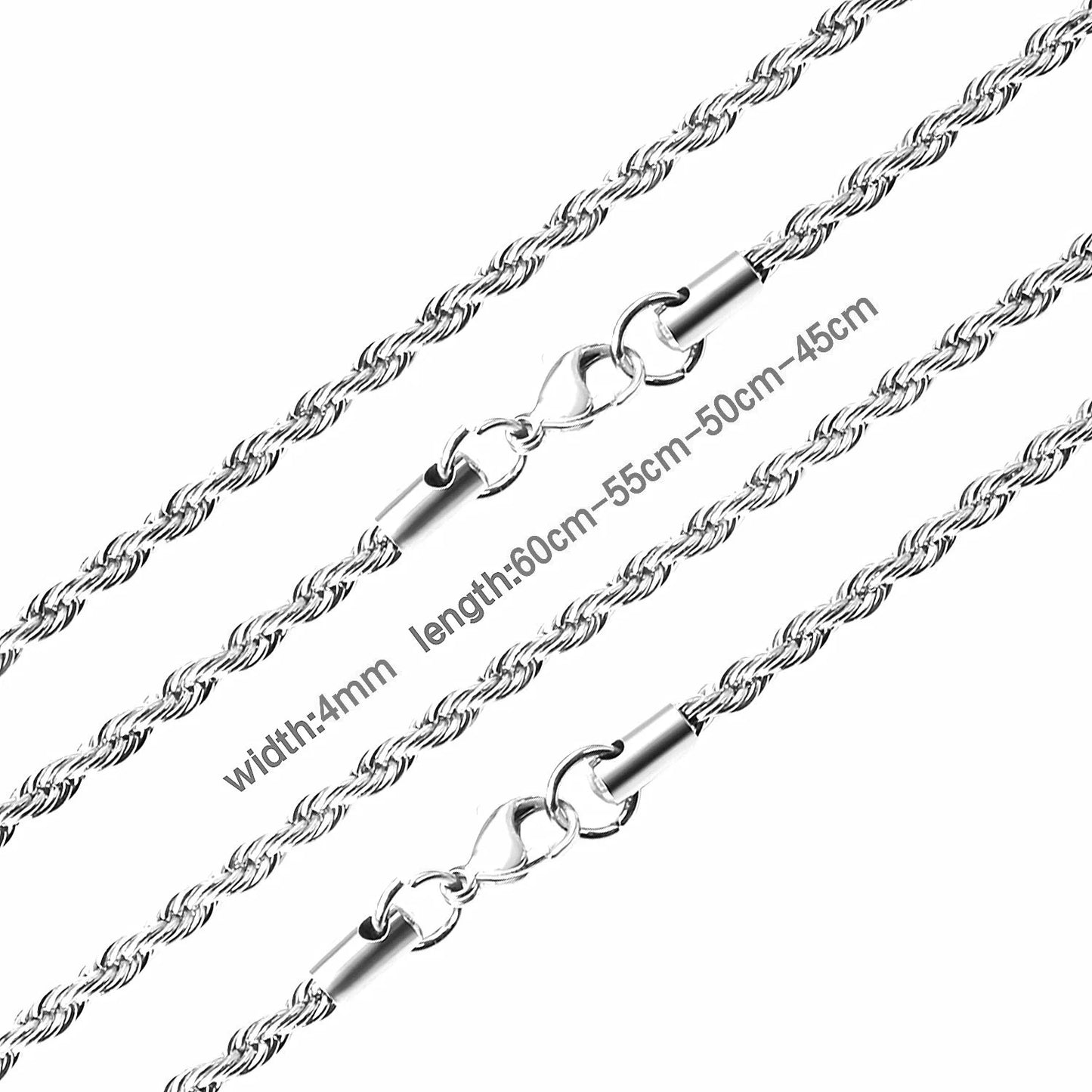 Luxury Rope Chain Necklace for Women -2mm/3mm/4mm/5mm Stainless Steel Twist Choker, Waterproof & Tarnish - Resistant