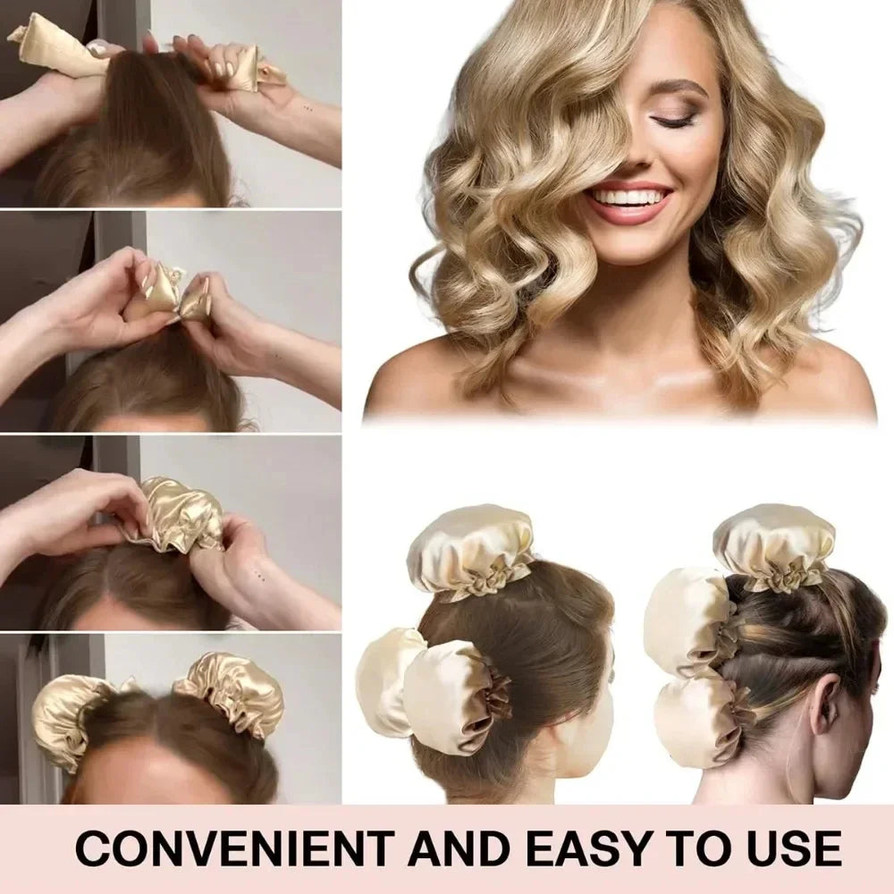 Mini Heatless Silk Curling Rods with Matching Mini Bonnets - No - Heat Curling Set for Kids & Short Hair