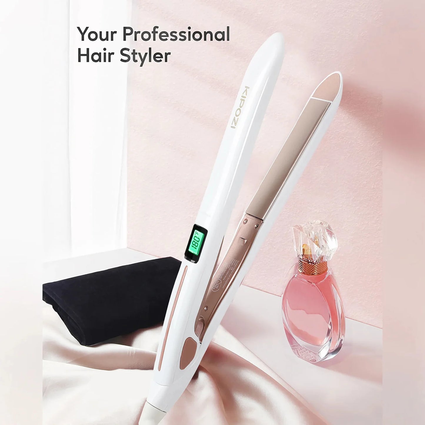 Professional Titanium Flat Iron Hair Straightener - Dual Voltage with Digital LCD Display, High- Heat Titanium Plates for Salon & Home Use